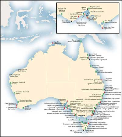 Map of Australia showing Museum Locations